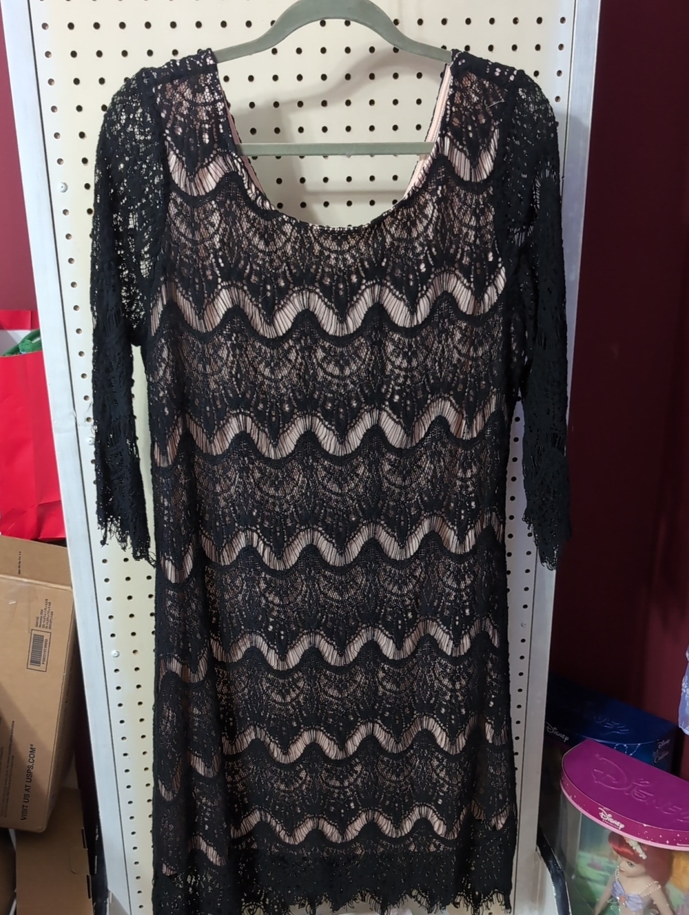 Forever 21 Black Lace Dress with Nude Lining - Long Sleeve